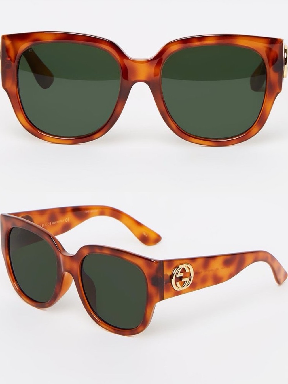 Gucci Tortoiseshell Acetate Sunglasses with Green Lenses